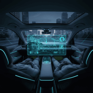 Interfaz holográfica de Inteligencia Artificial tomando decisiones de conducción autónoma en tiempo real