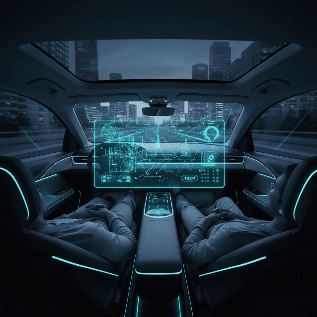 Interfaz holográfica de Inteligencia Artificial tomando decisiones de conducción autónoma en tiempo real